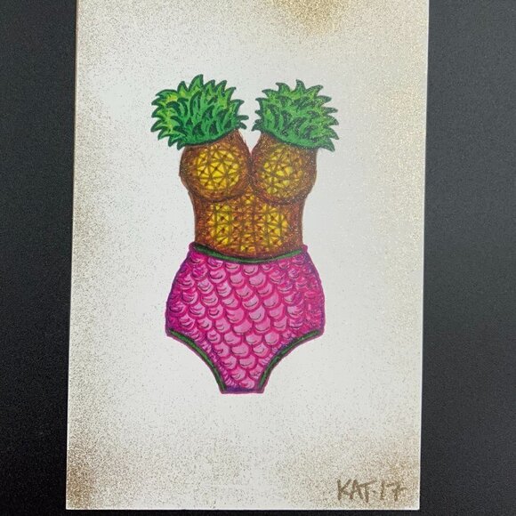 Signed and Dated Original Pineapple Bathing Suit Drawing Small - Picture 4 of 4